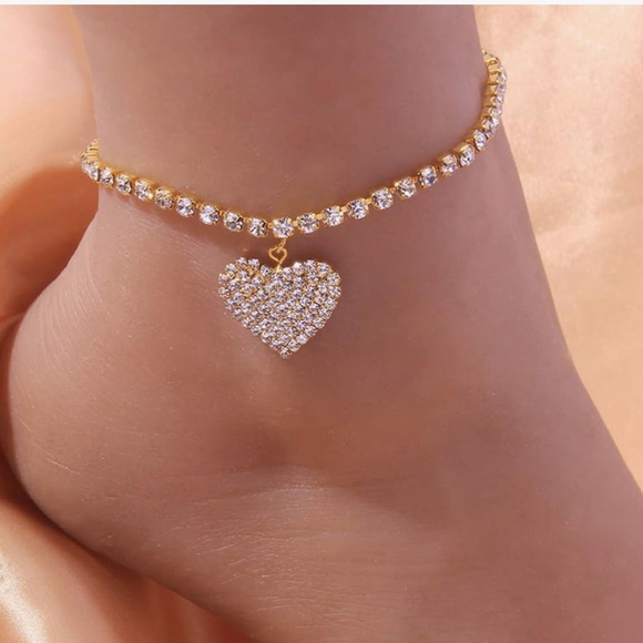 Bling bling heart charm anklet - Picture 2 of 3